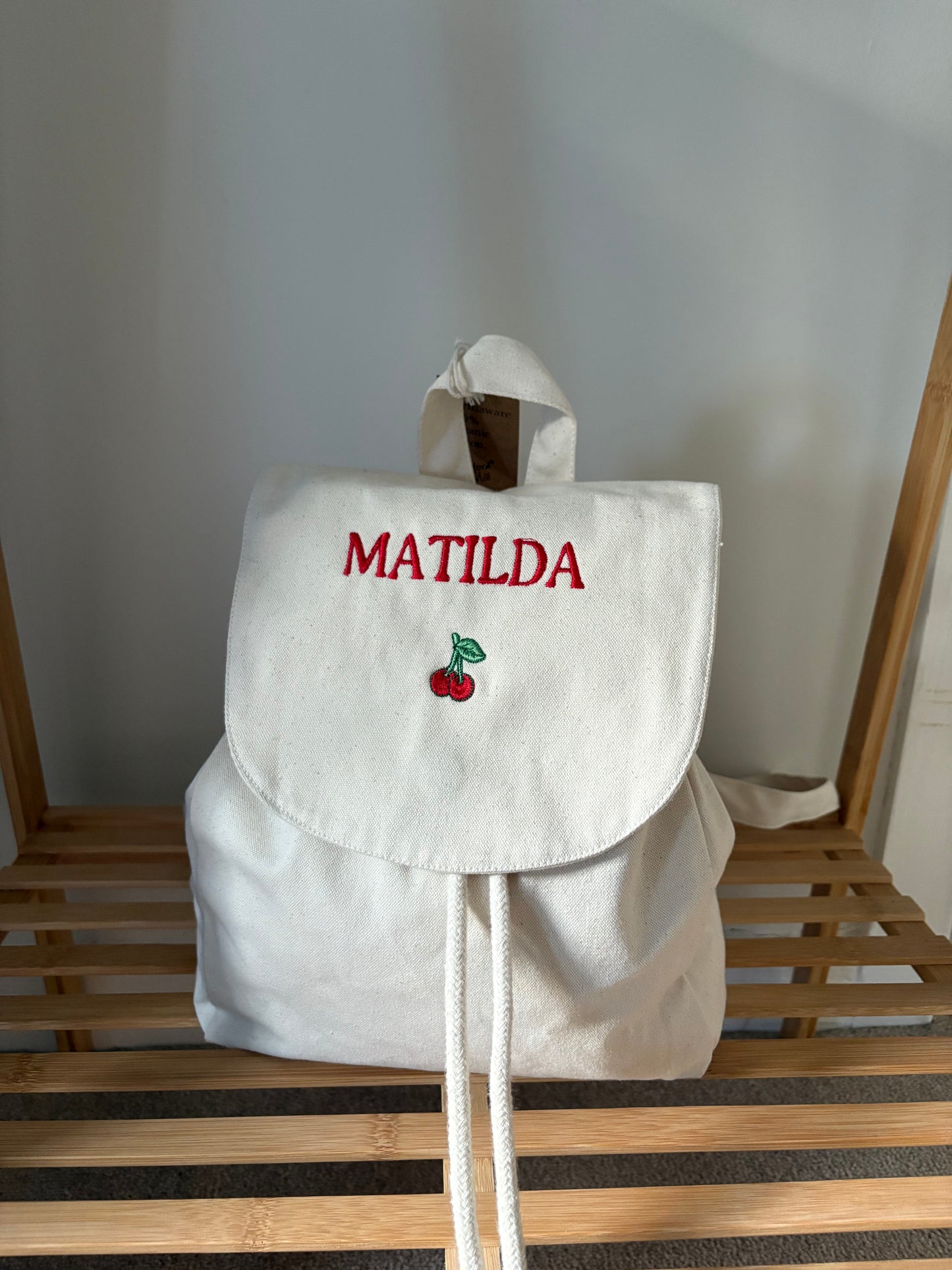 WHITE PERSONALISED ORGANIC COTTON BACKPACK